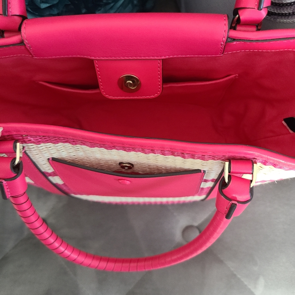 Like New - Kate Spade Straw Satchel  w/crossbody strap - Picture 11 of 16
